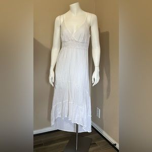 White linen high-low adjustable spaghetti strap maxi